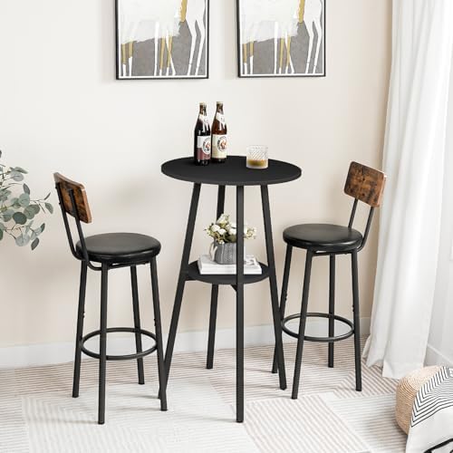 HOOBRO Bar Table, Round Pub Table, 2-Tier Bistro Table with Storage, 37.4&quo...