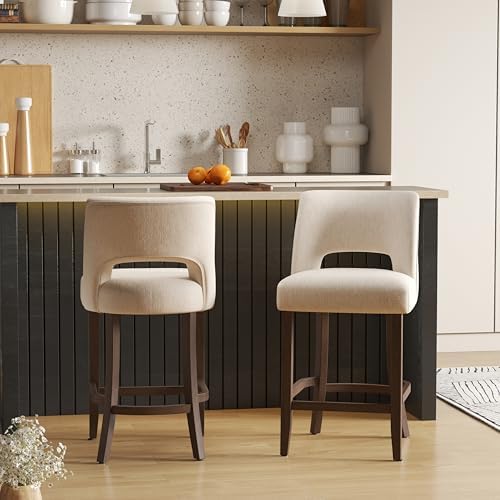 VKNOW Bar Stools Set of 2, 26" Fabric Counter Height Bar Stools, Beige