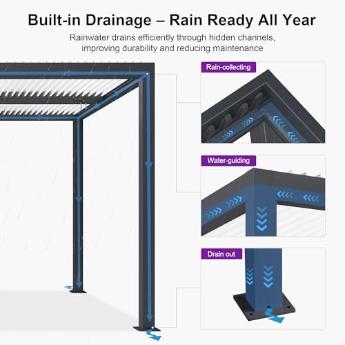 PURPLE LEAF 14' x 24' Louvered Pergola w/LED Lights & Independent...