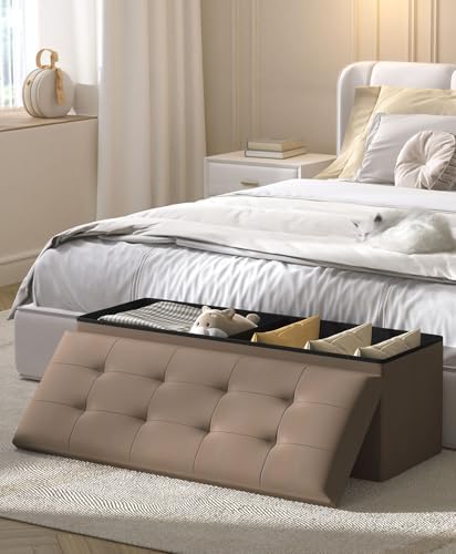 OS MOTOR Folding Storage Ottoman Bench, Brown, 43 Inches