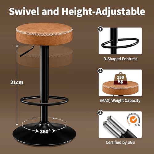 STOOLINK Tall Bar Stools Set of 2, Microfiber Leather Bar Height Stools