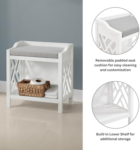 Alaterre Furniture Coventry Bench Stool with Cushion - Pine Wood Bench for En...