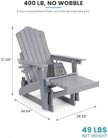 Adirondack Glider Chair Set of 2, Retractable Ottoman & Adjustable Backrest