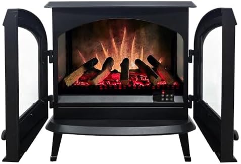 Modern Ember Harlowe Freestanding Electric Fireplace Stove Heater in Black wi...