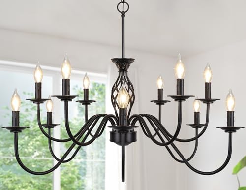 VerRon Matte Black 12-Light Farmhouse Candle Chandelier for Dining Room