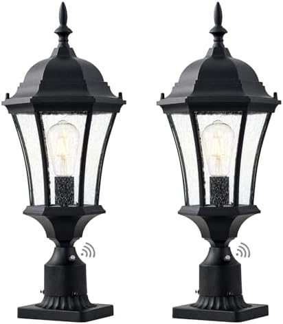 24 Inch Large Dusk to Dawn Outdoor Post Lights Aluminum Black Exterior Post P...