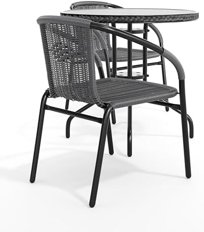 Flash Furniture 28 in Tempered Glass Round Table with 2 Chairs, Gray
