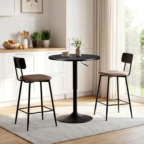 Furniliving Adjustable Height Pub Table 27''-36'', Round Cock...