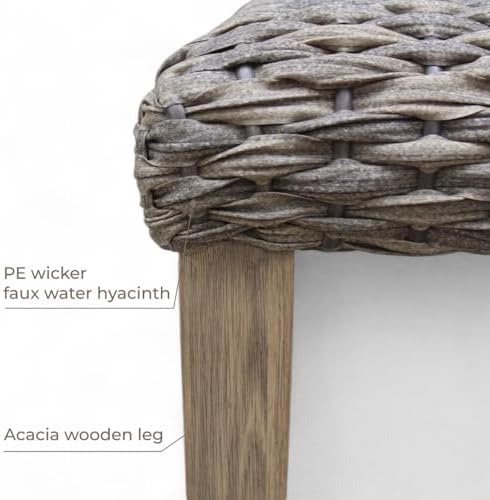 Outdoor Rattan Backless Bench with PE Wicker & Acacia Wood Frame, Grey