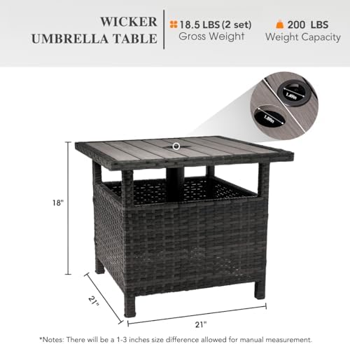 Sundale 22" Gray Patio Side Table, Wicker Umbrella Stand