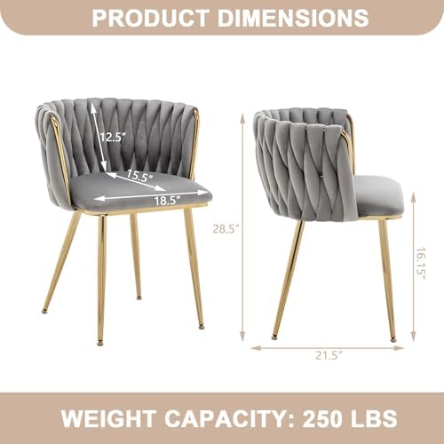 Grey Velvet Dining Chairs Set of 4, Modern Upholstered Dining Room Chairs wit...