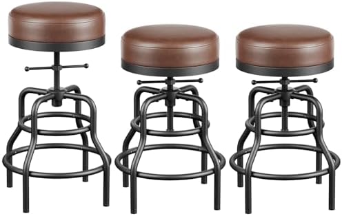 Raynesys 22-29 Inch Adjustable Height Industrial Swivel Bar Stools Set of 3