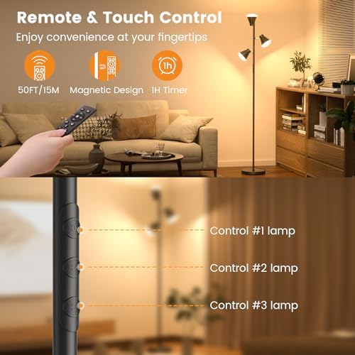 SIBRILLE 36W LED Tree Floor Lamp, Dimmable Tall Standing Lamp with Remote &am...