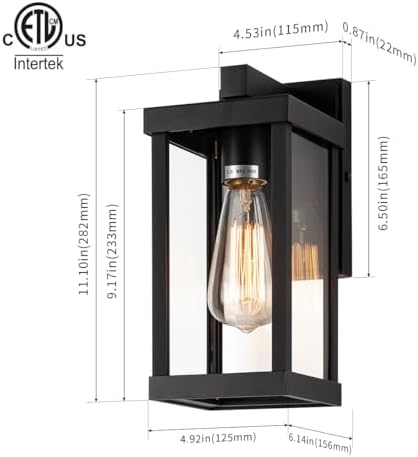 mirrea 11" Classic Outdoor Wall Sconce 1 Light in Matte Black Rectangula...