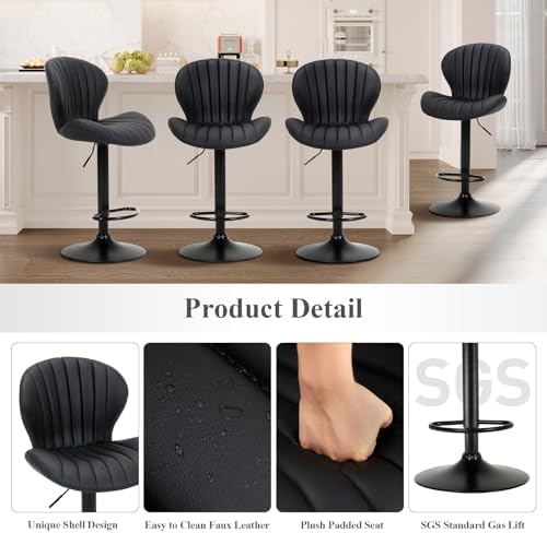 COLAMY Bar Stools Set of 4, Modern Swivel Bar Chairs, Adjustable Faux Leather...