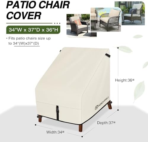 Porch Shield Waterproof Patio Chair Cover 2 Pack 34W x 37D x 36H in, Beige