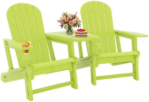 JY QAQA Outdoor Adirondack Chair Set of 2, All-Weather HDPE Patio Furniture w...