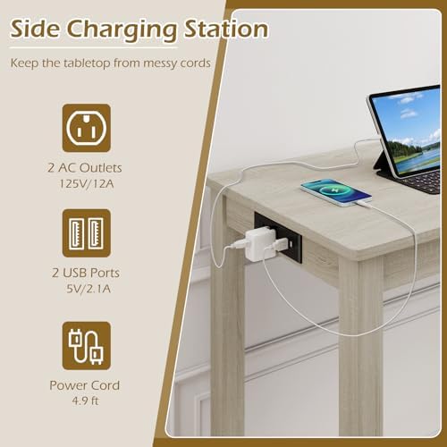 COSTWAY 4-Piece Breakfast Nook Bar Set with Built-in Charging Station