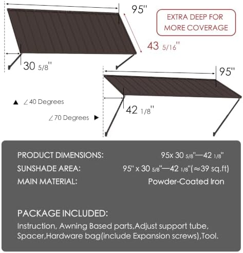 Kozyard Adjustable Window Awning Powder-Coated Iron Canopy, All-Weather Rain,...