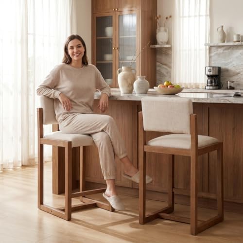 LukeAlon 26" Open Back Linen Counter Stools Set of 4, Beige