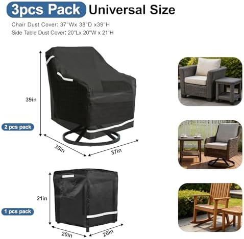 3 PCS Outdoor Chair Covers Waterproof, Patio Chair Covers Waterproof & Wi...