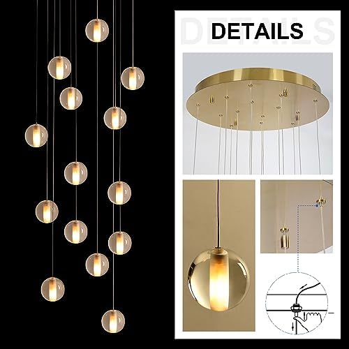 14 Lights Staircase Chandelier for High Ceiling, Dimmable Modern Crystal Rain...