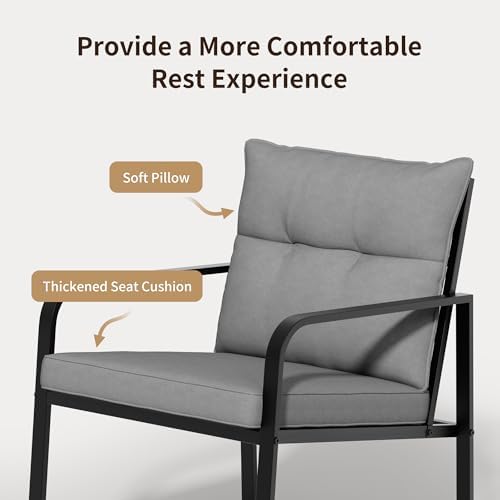 Gizoon 3 Piece Rocking Bistro Set, Black Steel Patio Furniture,Grey Cushion
