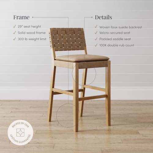 Nathan James Cohen Mid-Century Modern 29 in. Wood Bar Stool, Upholstered Faux...