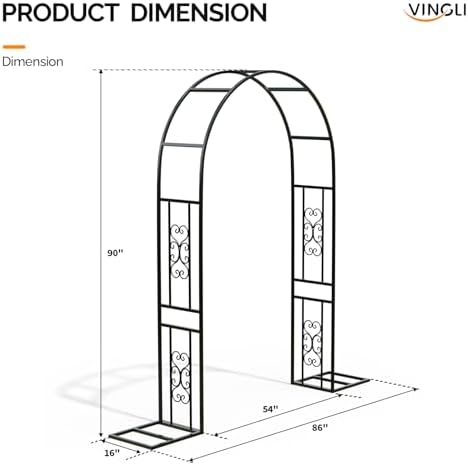 VINGLI Garden Arbor, 7.6ft Arch Trellis for Climbing Plants, Metal Garden Arb...