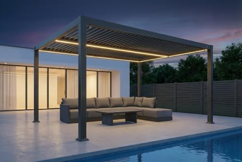PURPLE LEAF 92KS Aluminum Pergola 11.5' x 15' with LED Strip Lights, ...
