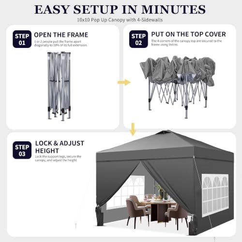 10x10ft Pop-Up Canopy Tent with 4 Side Walls — Easy Setup, Outdoor Portable G...