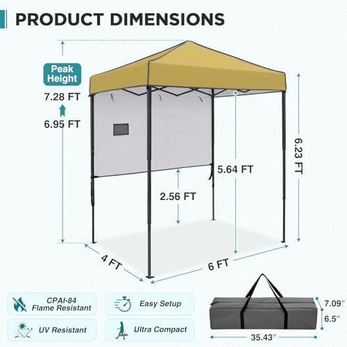 EAGLE PEAK 6x4 Instant Pop Up Canopy Tent with 1 Half Wall, Beige