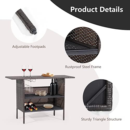 Tangkula Outdoor Wicker Bar Table, Patiojoy All Weather Patio Bar Height Tabl...