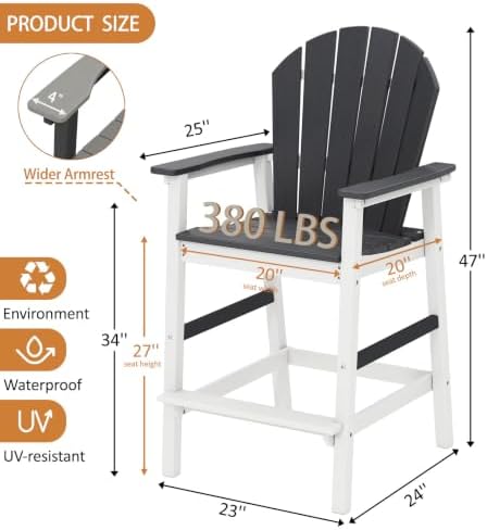 OTSUN Tall Adirondack Chairs, Bar Height Outdoor Chairs