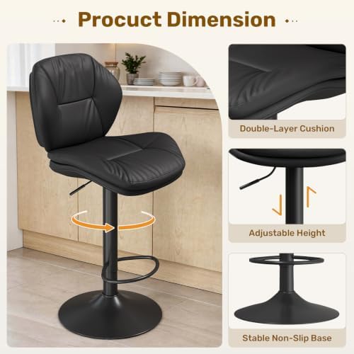 Nalupatio Swivel Bar Stools Set of 3, Double-Layer Filled Upholstered Bar Sto...