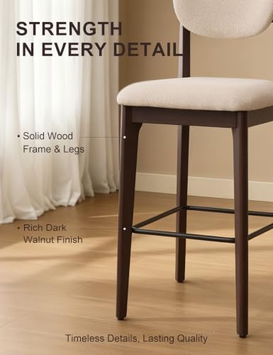 30" Counter Height Bar Stools Set of 2, Solid Wood Legs, Cream White