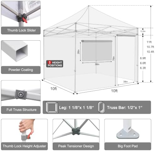 Eurmax USA 10x10 Pop Up Canopy Tent,Commercial Tent with Patented No-Tip Roll...