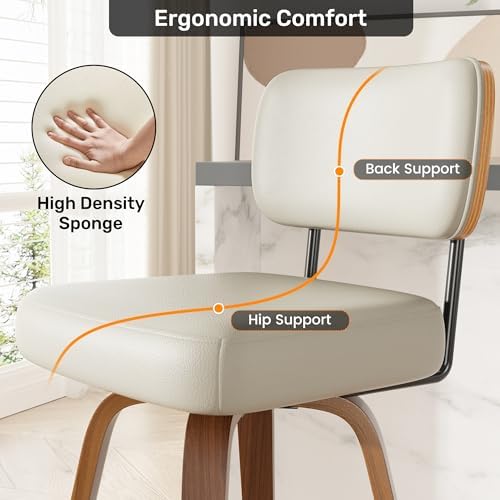 Swivel Bar Stools Set of 3, 26" Upholstered Faux Leather Counter Height ...