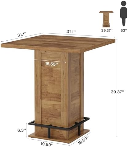 Tribesigns 39.4" H Square Bar Table, Industrial High Top Bistro Pub Cock...