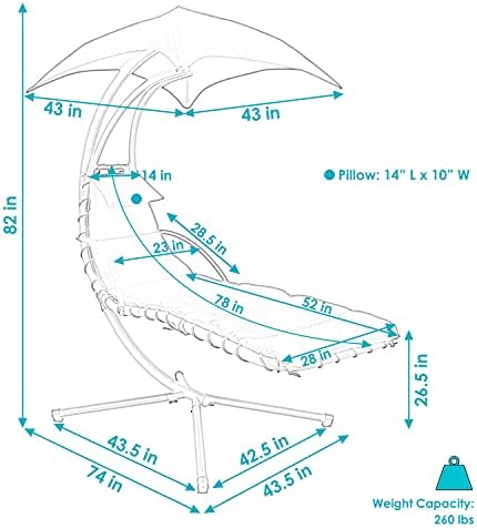 Sunnydaze Floating Chaise Lounger Swing Chair with Umbrella Canopy - Curved S...