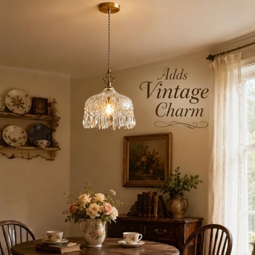 LIGHTLAND Vintage Small Crystal Glass Chandelier, 7.9 Inch Diameter