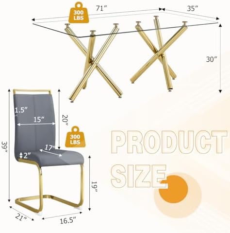 AZmac Modern Dining Table Set for 8 with Gold Metal Frame, 9-Piece Glass Dini...