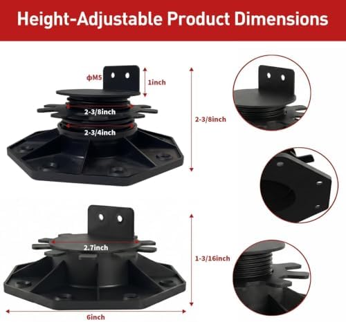 26-Pack Adjustable Deck Support Pedestals, 1-3/16"-2-3/8" H, Black