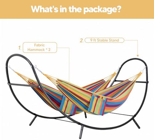 SUNCREAT Hammocks for Outside with Stand, Porch Hammock and Stand, 475 lbs Ca...