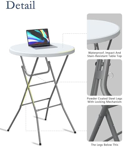 Round Folding Table, 32" Bar Height Tables for Parties and Commercial Ev...