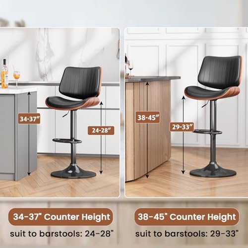 Swivel Bar Stools 2PCS, Adjustable Bentwood Barstools for Kitchen Counter