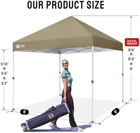 CROWN SHADES 8x8 Pop Up Canopy Tent with One Push Setup, Beige