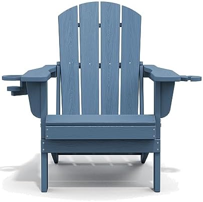 SERWALL Outdoor Adirondack Chair Set of 2 with 2 Cup Holders,Foldable,Blue