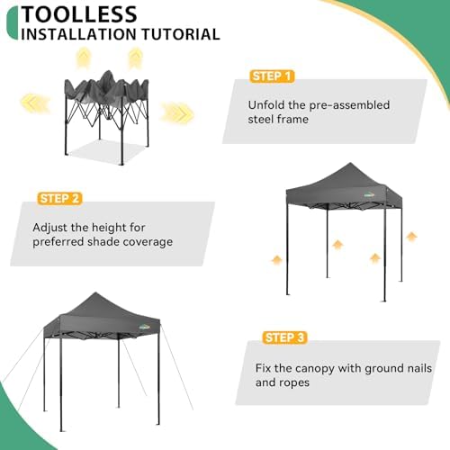 COBIZI 6.6x6.6 Pop up Heavy Duty Canopy Tent Without Sidewalls, Gray