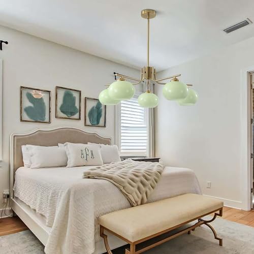 KCO Lighting Green Glass Pendant Light 5 Light Large Globe Chandelier Brushed...